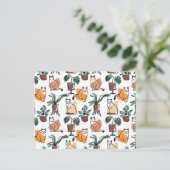 Lijntekenkat en bloemen briefkaart (Staand voorkant)