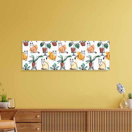 Lijntekenkat en bloemen canvas afdruk (Insitu (Woonkamer))