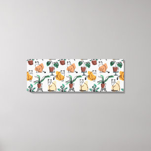 Lijntekenkat en bloemen canvas afdruk