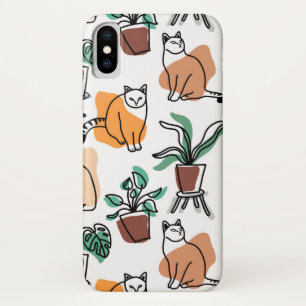 Lijntekenkat en bloemen iPhone x hoesje
