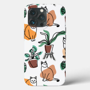 Lijntekenkat en bloemen iPhone 13 pro hoesje