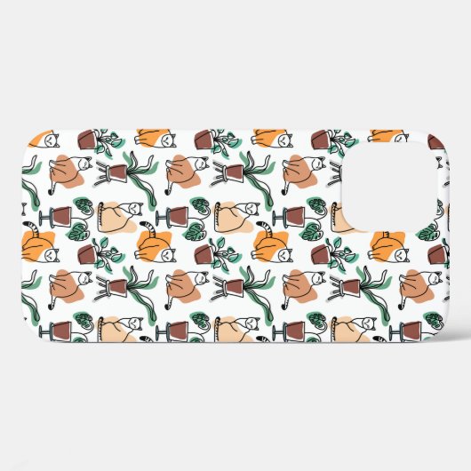 Lijntekenkat en bloemen Case-Mate iPhone case (Achterkant (horizontaal))