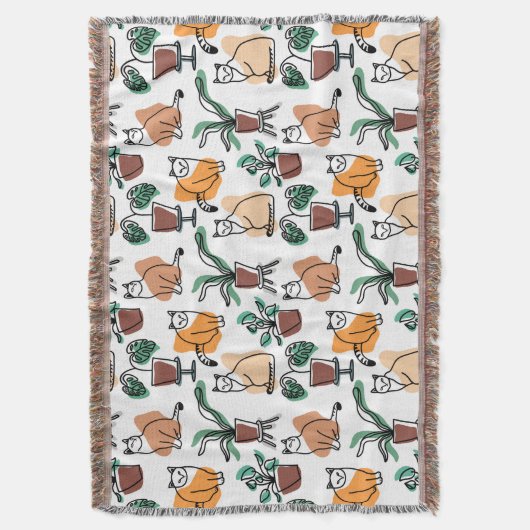 Lijntekenkat en bloemen deken (Voorkant Verticaal)