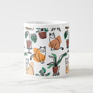 Lijntekenkat en bloemen extra grote beker