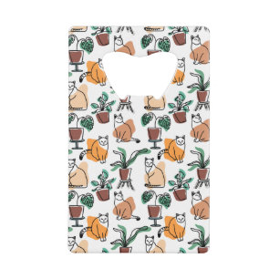 Lijntekenkat en bloemen kredietkaart flessenopener