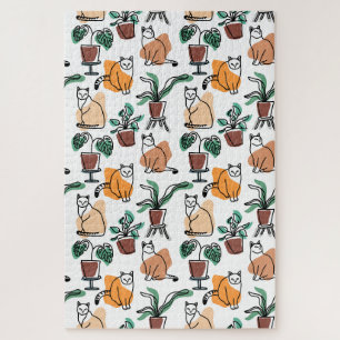 Lijntekenkat en bloemen legpuzzel