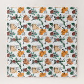 Lijntekenkat en bloemen legpuzzel (Horizontaal)