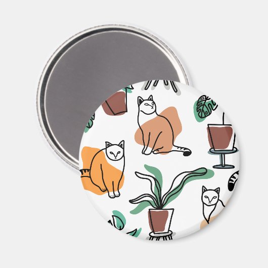 Lijntekenkat en bloemen magneet (Voorkant / Achterkant)