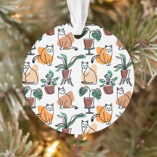 Lijntekenkat en bloemen ornament (Boom)