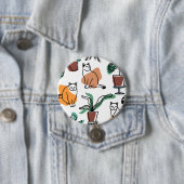 Lijntekenkat en bloemen ronde button 7,6 cm (In situ)