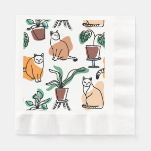 Lijntekenkat en bloemen servet