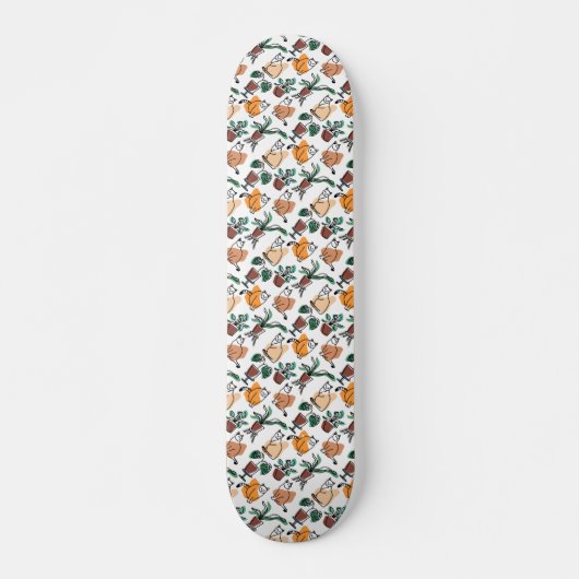 Lijntekenkat en bloemen skateboard (Voorkant)