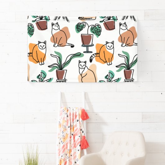 Lijntekenkat en bloemen spandoek (Insitu)