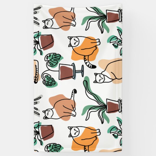 Lijntekenkat en bloemen spandoek (Verticaal)