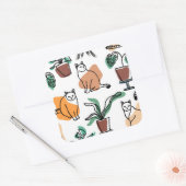 Lijntekenkat en bloemen vierkante sticker (Envelop)