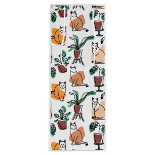 Lijntekenkat en bloemen wijn cadeautas