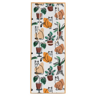 Lijntekenkat en bloemen wijn cadeautas