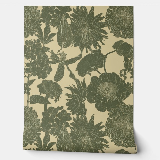 Lijntuin en tropische bloemen. behang (Afrollen)