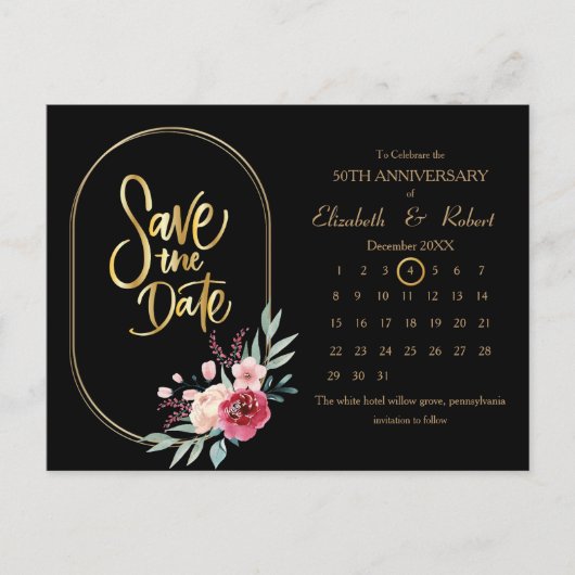 Lijst 50e Jubileum Bruiloft De Datumkalender Aankondigingskaart (Voorkant)