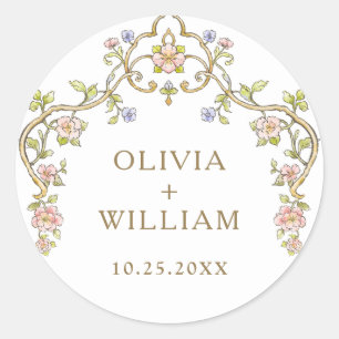   Lijst Bohemian Flowers Bruiloft Ronde Sticker
