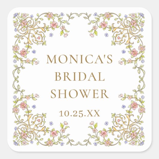   Lijst Bohemian Flowers Bruiloft Vierkante Sticker (Voorkant)