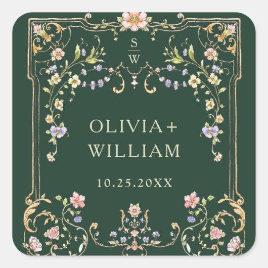   Lijst Bohemian Flowers Bruiloft Vierkante Sticker (Voorkant)