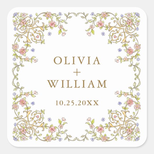   Lijst Bohemian Flowers Bruiloft Vierkante Sticker (Voorkant)