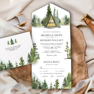 Lijst Cabin Lodge Rustic Mountain Wedding All In One Uitnodiging