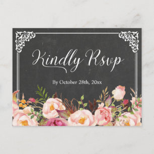Lijst Chalkboard Floral Wedding RSVP Uitnodiging Briefkaart