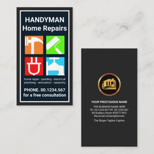 Lijst constructie handgereedschap Rechthoek Visitekaartje (Voorkant / Achterkant)