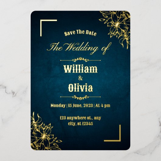 Lijst Elegant bruiloft behalve de datum Folie Uitnodiging (Voorkant)