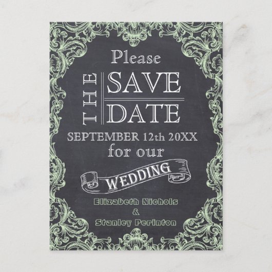 lijst en krijtbordbruiloft Opslaan Datum Aankondigingskaart (Voorkant)