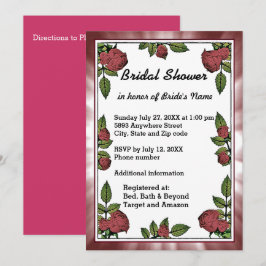 Lijst en rode rozen Bridal Shower Invitation Kaart