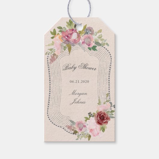 lijst floral baby shower monogram gift label cadeaulabel (Voorkant)