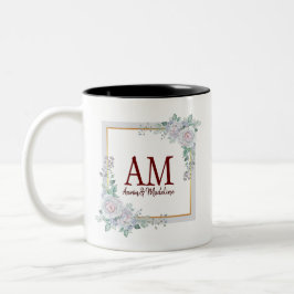 Lijst gepersonaliseerd Floral Monogram Roos Tweekleurige Koffiemok