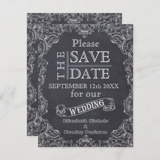  lijst & krijtbord bruiloft Save the Date (Voorkant / Achterkant)