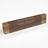 Lijst met bruin leder Gold Border Naambordje