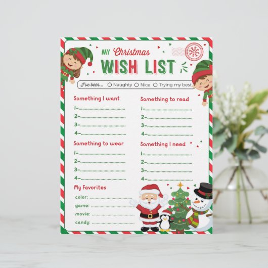 Lijst met kerstwensen voor kinderen (Staand voorkant)