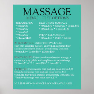 Lijst met menu BLUE massage Poster