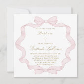 lijst met roze strik | uitnodiging tot doop (Voorkant)