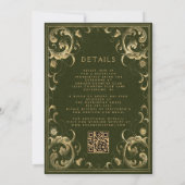 Lijst Olijfgroen Goud QR Code Huwelijk Kaart (Achterkant)