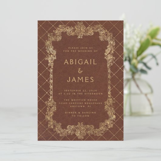  Lijst Rust Gold QR Code Wedding Kaart (Staand voorkant)