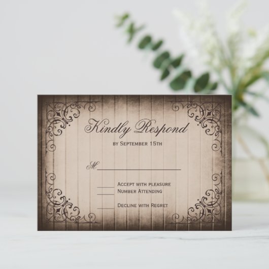 Lijst Rustic Wood Wedding RSVP-kaarten RSVP Kaartje (Staand voorkant)