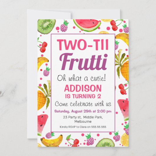Lijst Two-tti Frutti 2e verjaardag Uitnodiging (Voorkant)