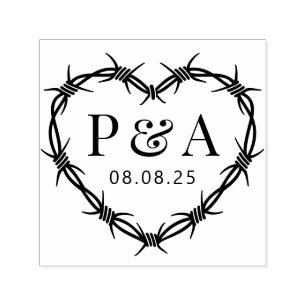 Lijst van Barbed Wire Heart Wedding Initiaal Monog Zelfinktende Stempel