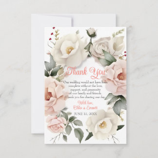 Lijst van gepersonaliseerd pasta roze Floral Weddi Bedankkaart