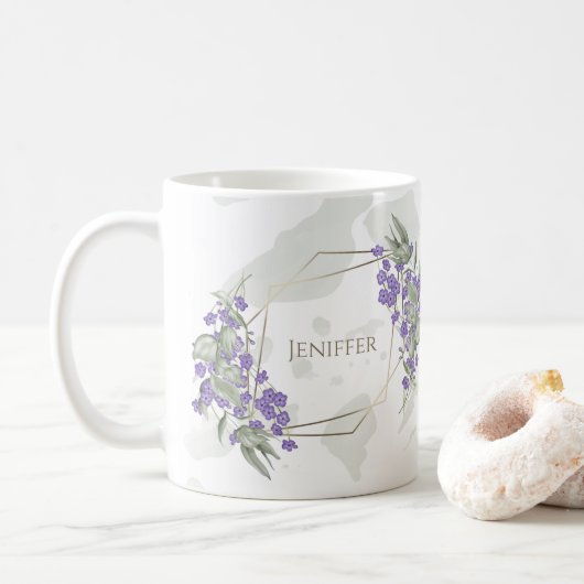 Lijst van goudgeometrische waterverf bladbloem koffiemok (Met donut)