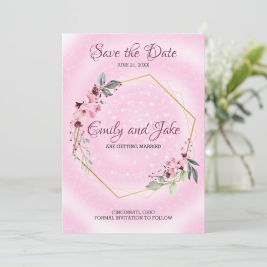 Lijst van gulden met bloemen en bladeren save the date (Staand voorkant)