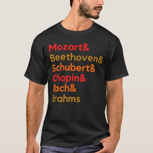Lijst van klassieke componisten Mozart Beethoven M T-shirt (Voorkant)