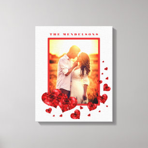 Lijst van liefdesfoto's met rode harten canvas afdruk